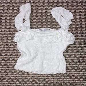 Zara Knit Crop Top With Ruffle Details